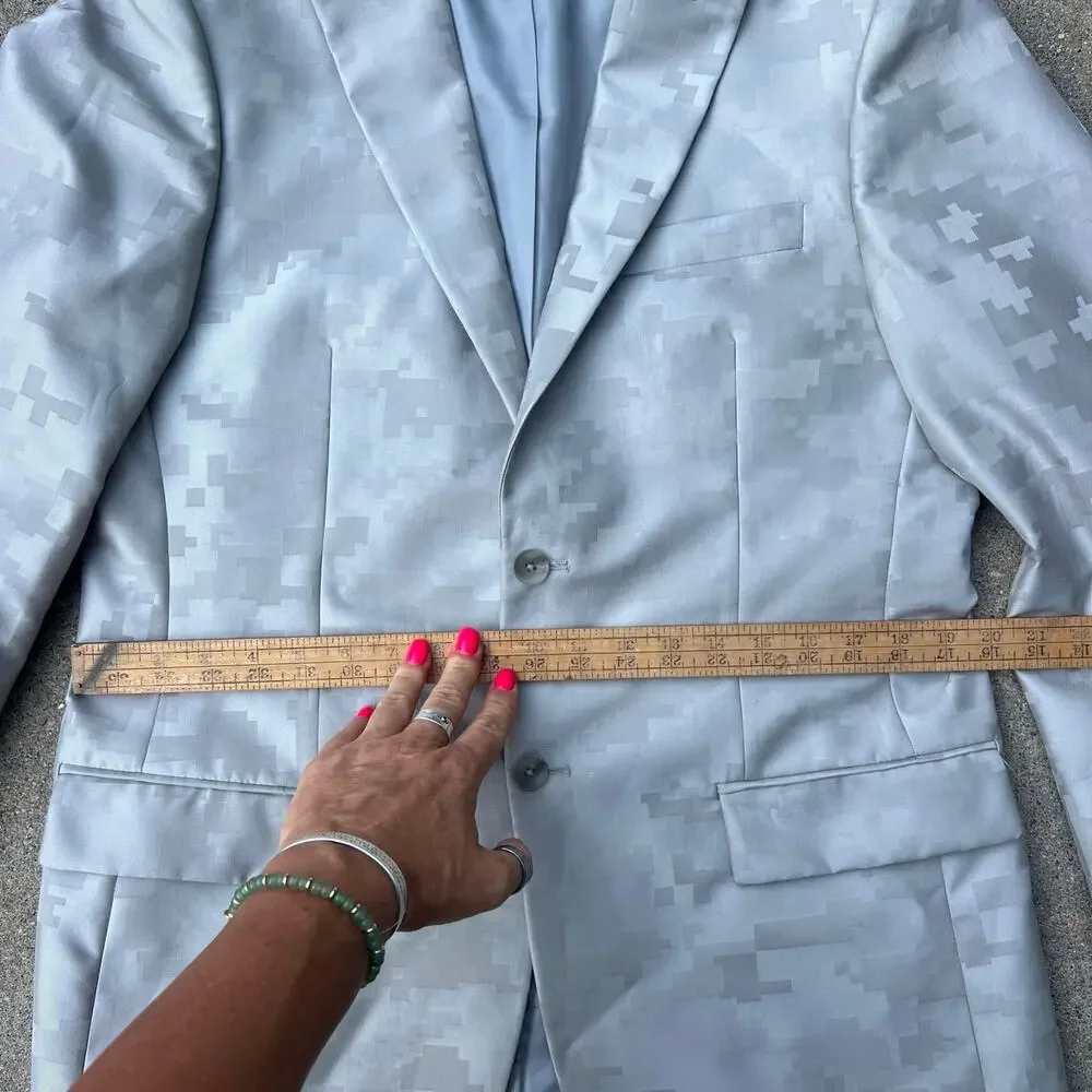 Jos A Bank Tailored Fit Digital Camo Gray Silver Suit Jacket Blazer Size 40 Reg